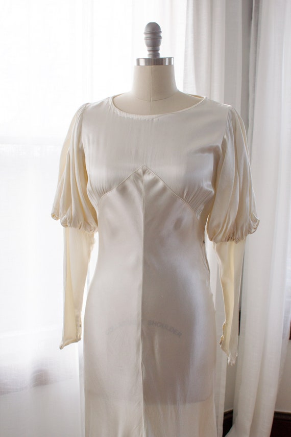 1930's art deco satin bias cut wedding gown / puffed … - Gem