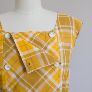1960&#39;s style Mustard Yellow Plaid Dress / Wrap Front / Size S/M