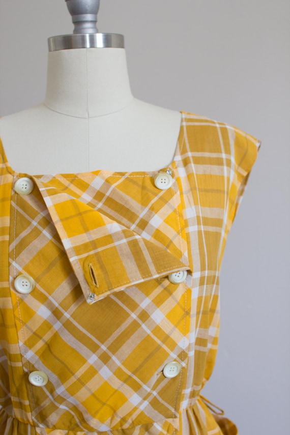 1960's style Mustard Yellow Plaid Dress / Wrap Fr… - image 1