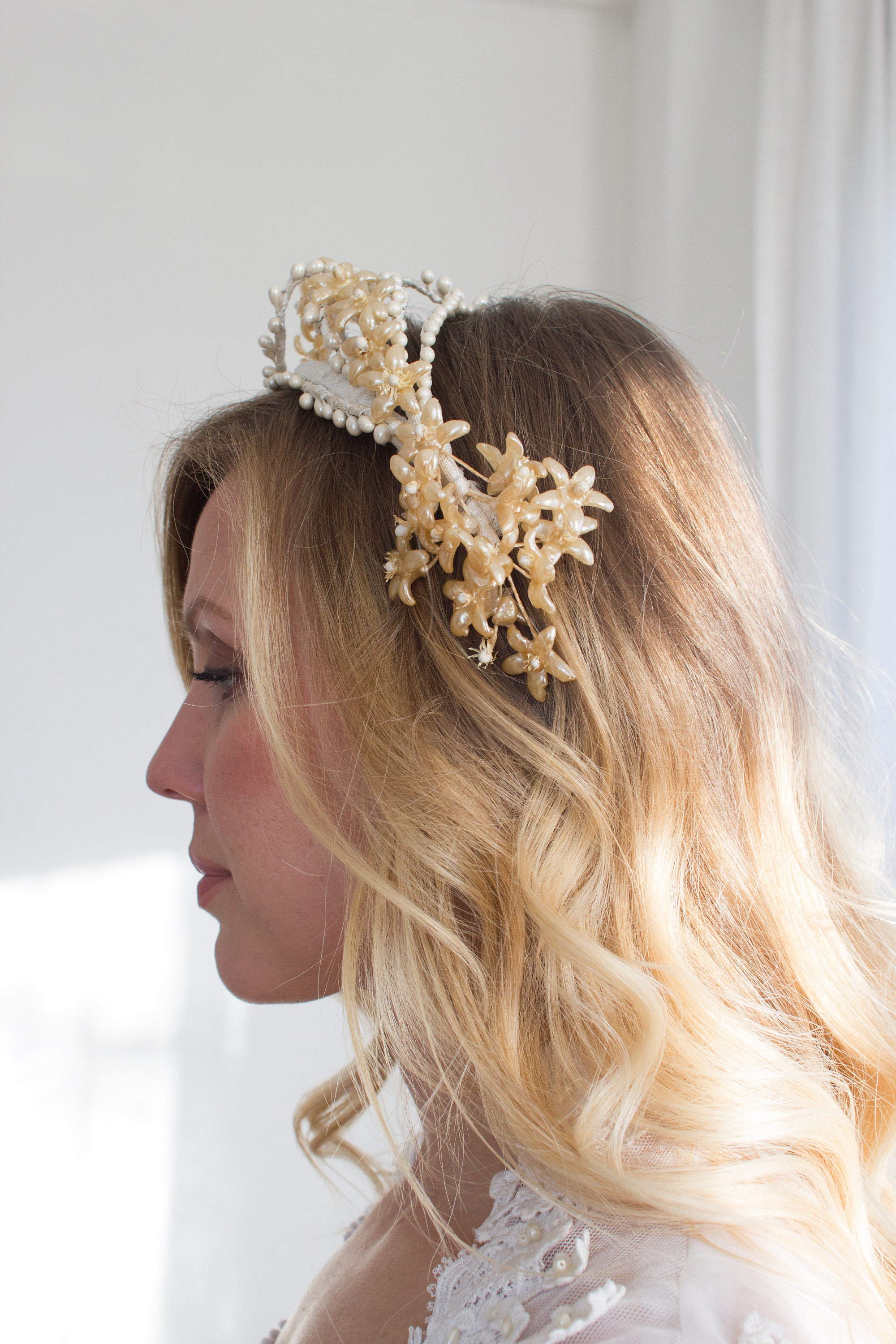 Elaborate wax flower headpiece / antique / 1930's Etsy