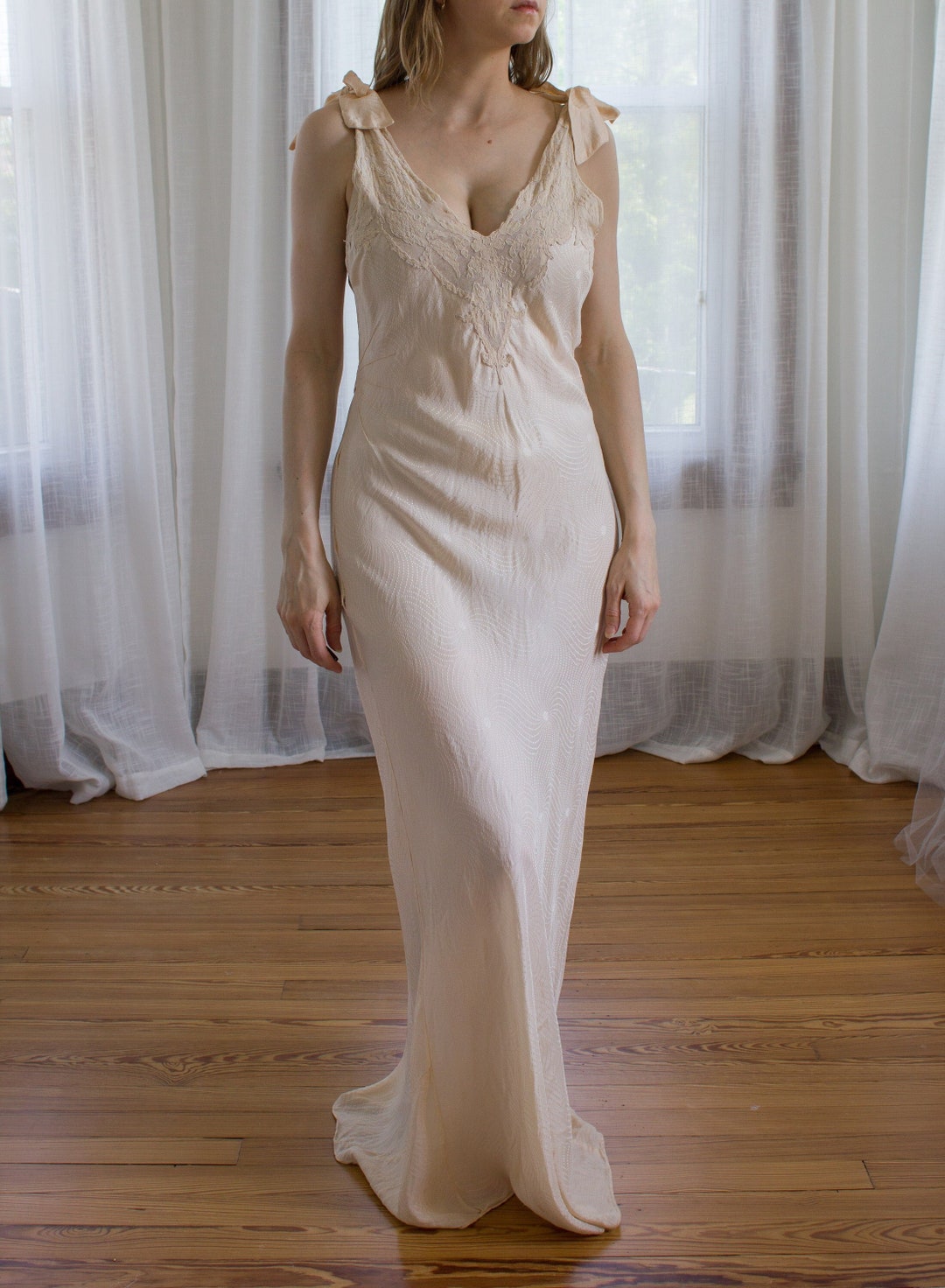 Early 1930's Blush Slip Dress / Night Gown / Bows / Silk / Etsy