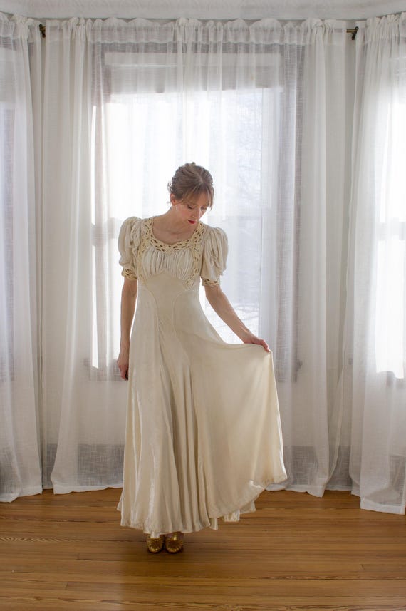 1930s Ivory Silk Midi Dress and Cape