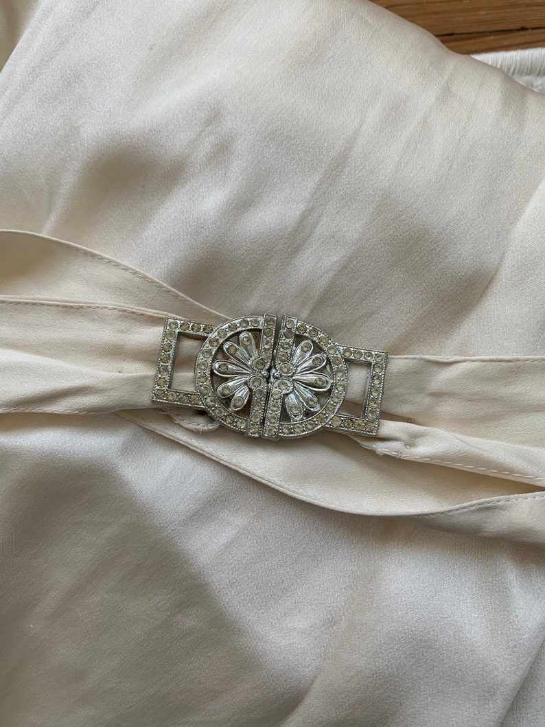 1930's silk art deco wedding dress / size medium / lace / long sleeves / antique gown image 9