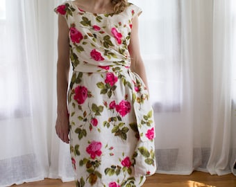 1950's silk floral cocktail dress / party dress / size small