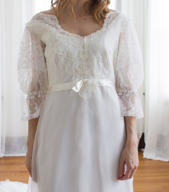 Romantic 1980's puffed sleeve chiffon and lace we… - image 4