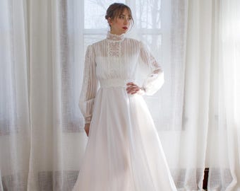Vestido de novia estilo cottagecore de los años 70 / estilo victoriano / talla pequeña /