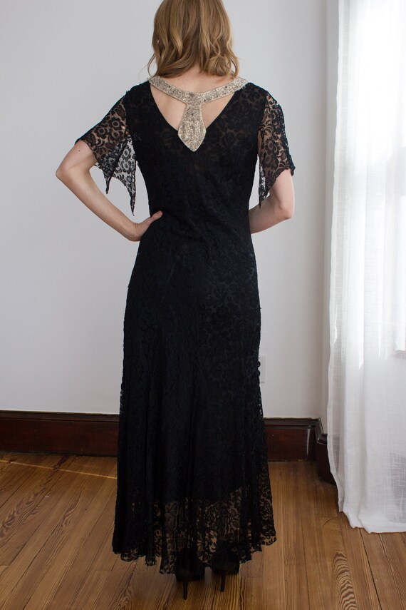1920's black lace evening gown with art deco rhinesto… - Gem