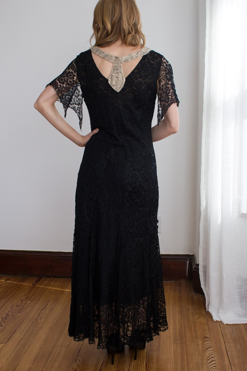 1920's Black Lace Evening Gown With Art Deco Rhinestone - Etsy