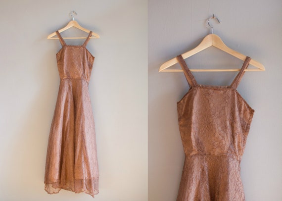 1950's Lace and Taffeta Party Dress / Dusty Rose … - image 1