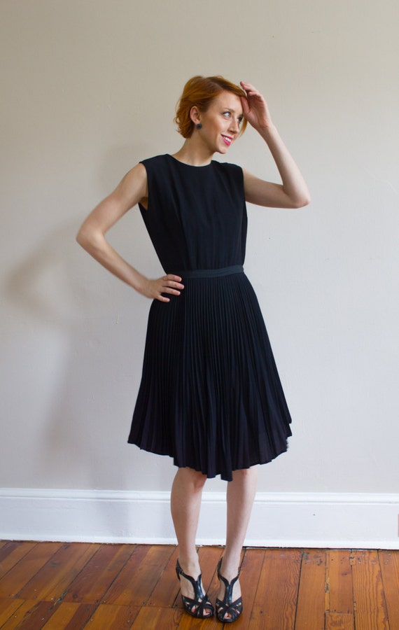 1960's Black Pleated Skirt Dress / Cocktail / Par… - image 3