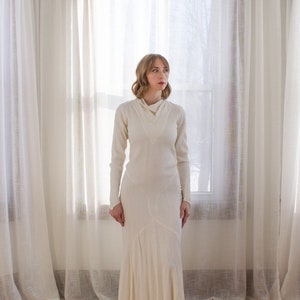 1930's art deco bias cut wedding dress / long sleeves / antique gown / textured silk / size XS image 2