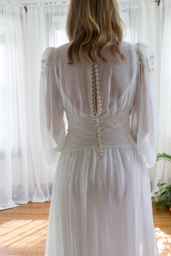 1930's Sheer Chiffon Balloon Sleeve Wedding Dress / Bishop Sleeve / Lace /  Covered Button / Art Deco / Size XS - Etsy