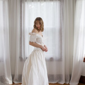1990's pure silk off-the-shoulder wedding gown / detachable train / pencil skirt / beaded / size XS Small image 7