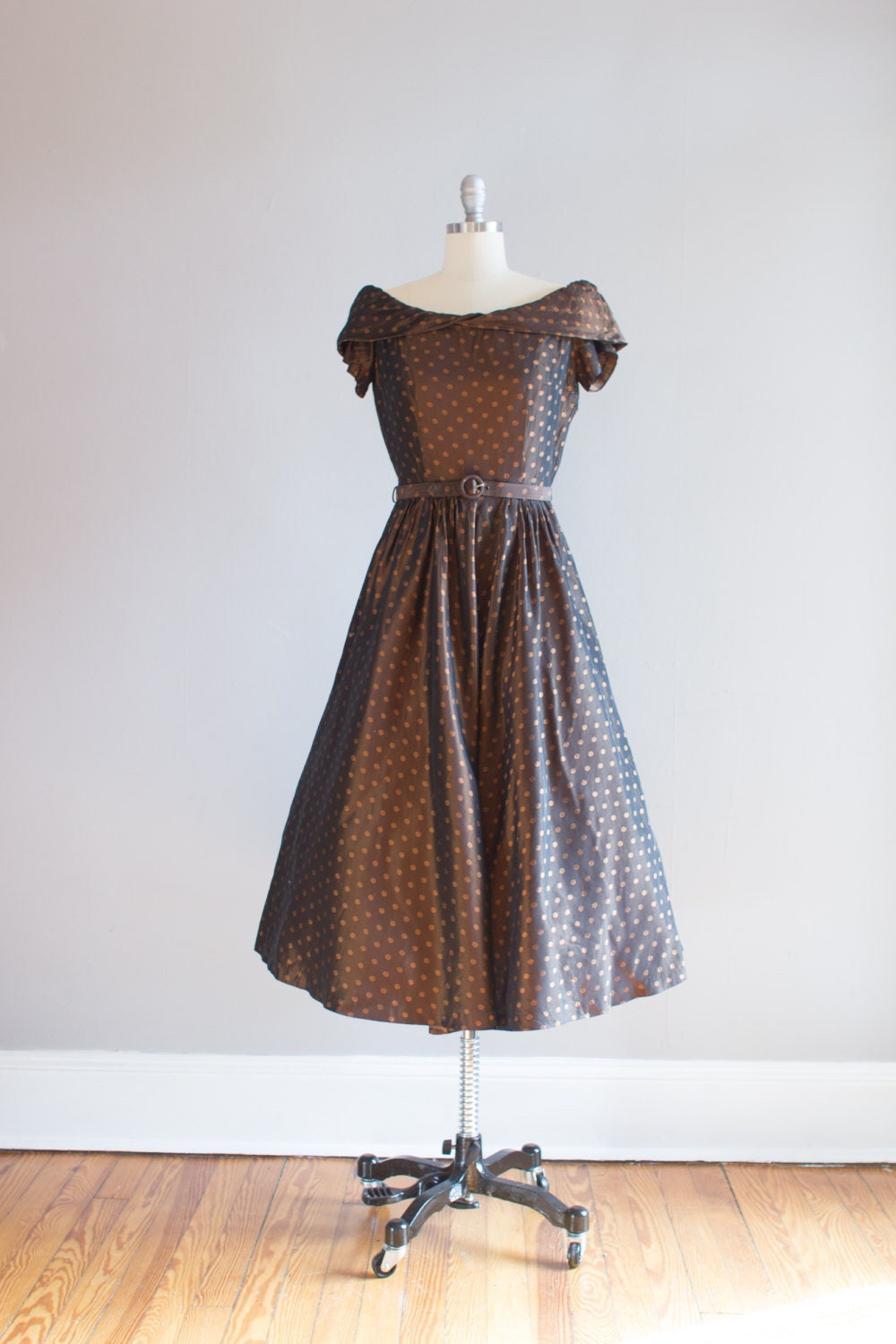 brown polka dot formal dress Dalia Maxi Dress, in Chocolate Brown Polka Dot, Size: 2XL | Show Me Your Mumu main image 0