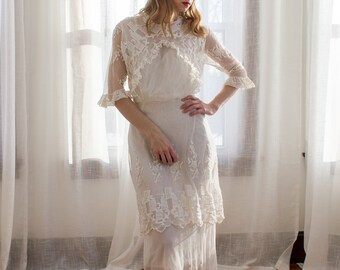 Edwardian Tambour Net Lace Dress / Wedding Gown / Tea / Lawn Dress / Size  XS - Etsy