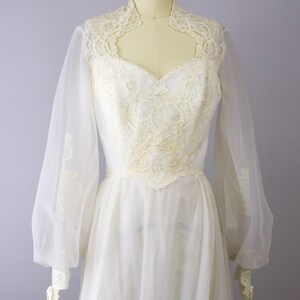 1970's Lace and Chiffon Wedding Gown / Bishop Sleeves / Size Small - Etsy