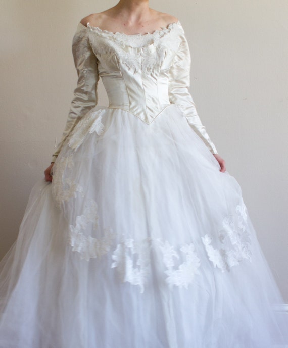 1950's Priscilla of Boston Wedding Gown / Silk / XS / - Etsy