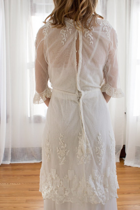 Edwardian tambour net lace dress / wedding gown  … - image 5