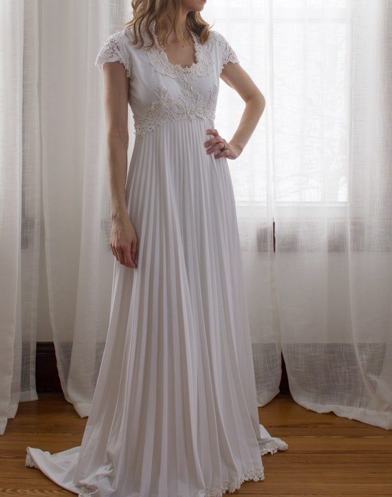Vestido de novia plisado de punto de 1970 / xs / floral / - Etsy México Vestido de novia plisado de punto de 1970 / xs / floral / - Etsy México