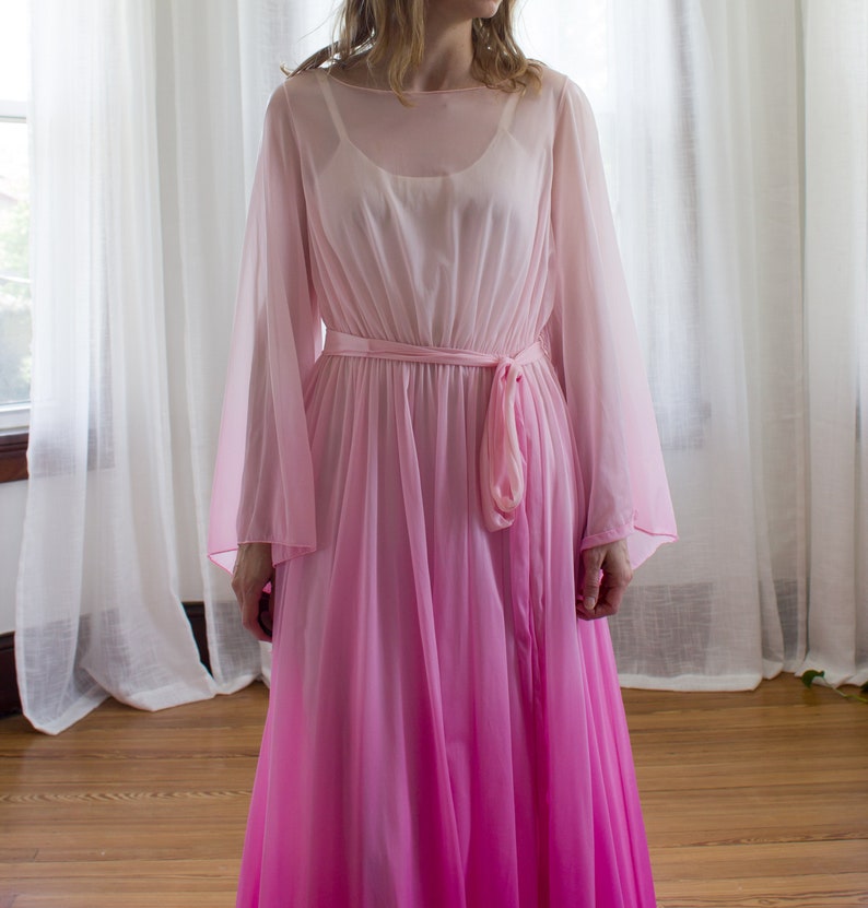 1960's dip dyed chiffon dress / dressing gown / size XS-S-M image 4