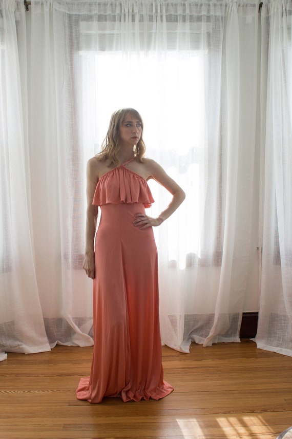 1970's formal gown / salmon / size XS / bridesmai… - image 4