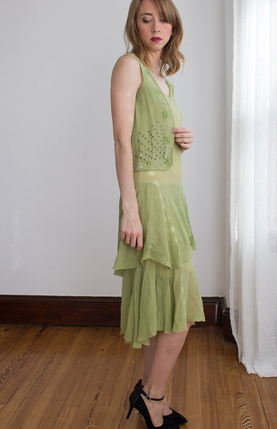 Authentic 1920's beaded celery green flapper dress