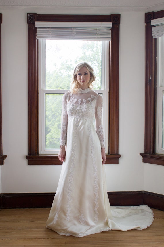 Oleg cassini illusion long sleeve wedding dress hot sale