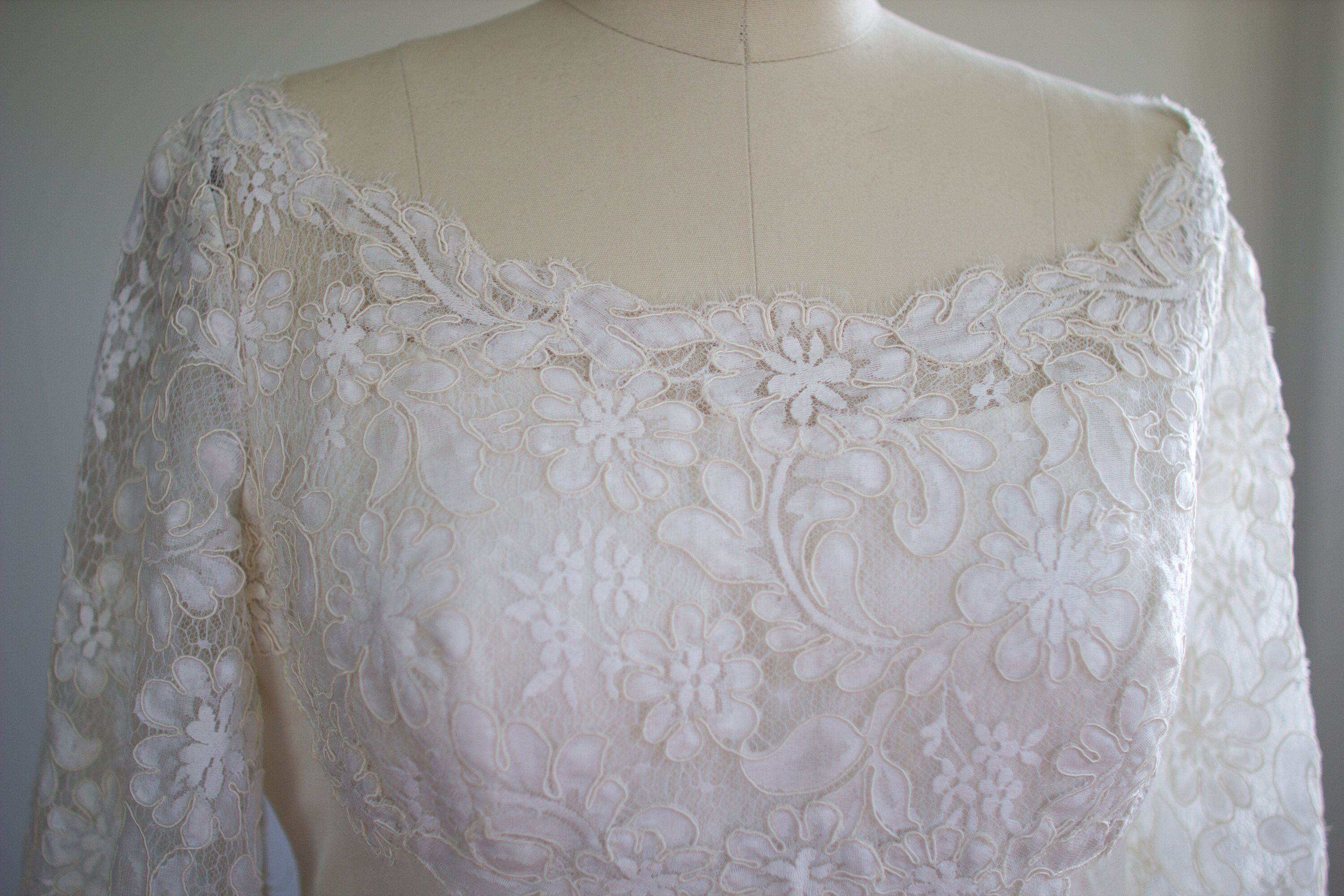 Vintage 1960's Alencon needle lace wedding gown / empire | Etsy