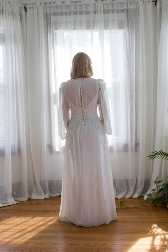 1930's sheer chiffon balloon sleeve wedding dress… - image 4