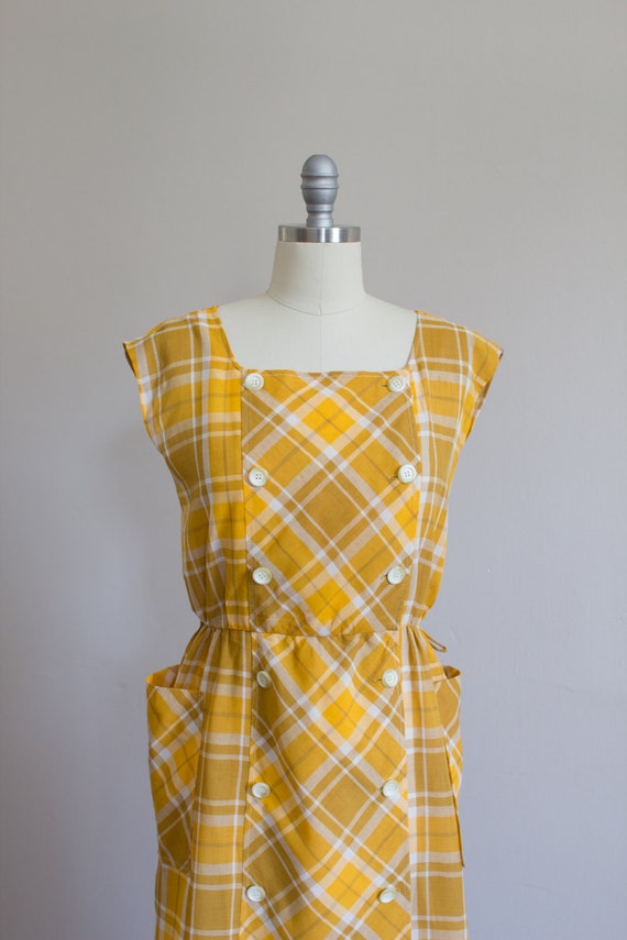 1960's style Mustard Yellow Plaid Dress / Wrap Fr… - image 5