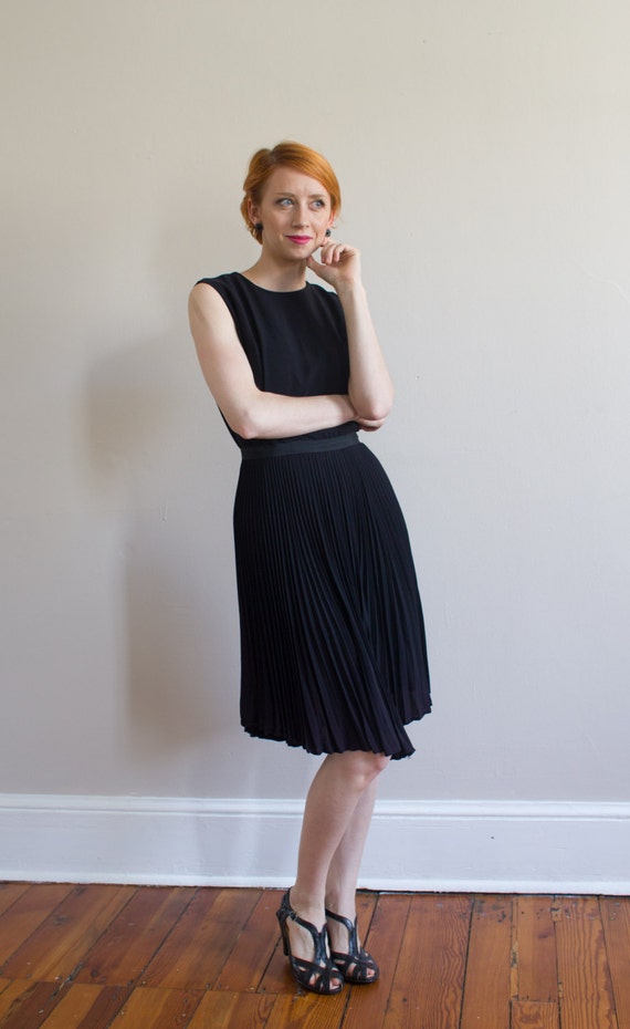 1960's Black Pleated Skirt Dress / Cocktail / Par… - image 2