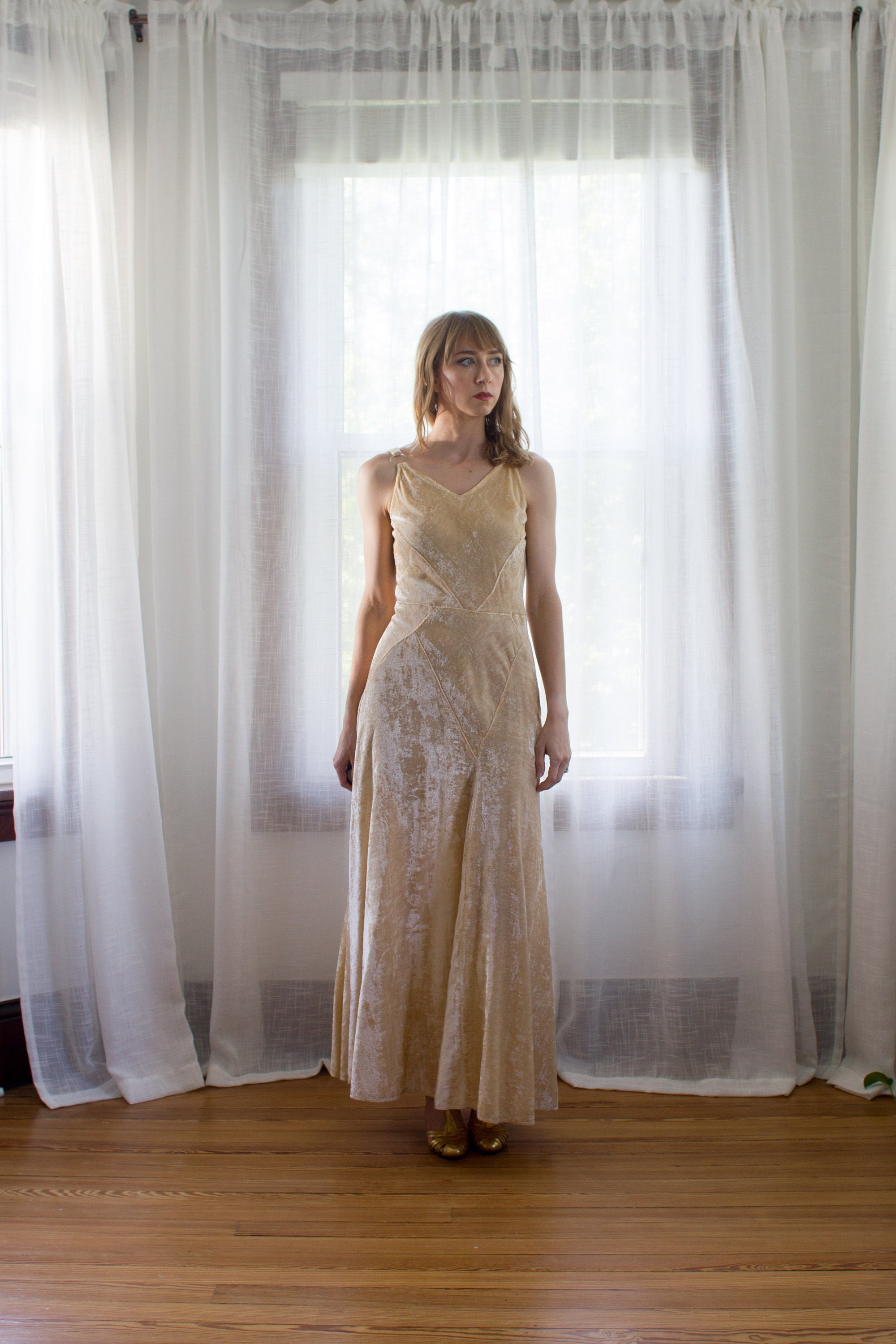 Rare 1920 s Velvet Gown Glass Rings Crushed Velvet Rich Ivory Flapper Bias Cut 1930 s Size XS Small Etsy