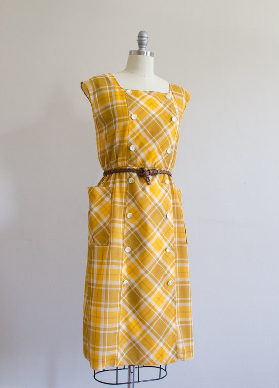 1960's style Mustard Yellow Plaid Dress / Wrap Fr… - image 3