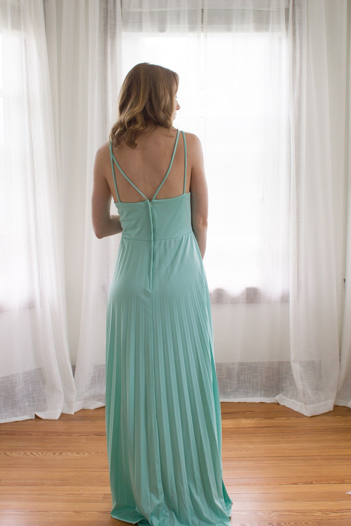 1970's Mint Green Formal Dress / Accordion Pleating / Size Etsy