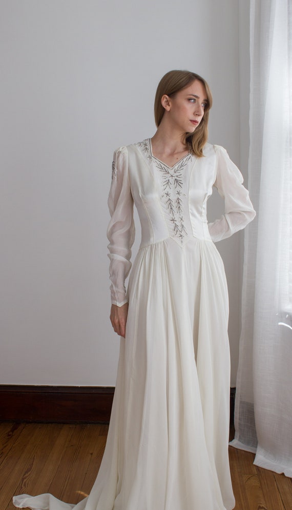 Vintage 1930's 40's beaded satin and chiffon weddi