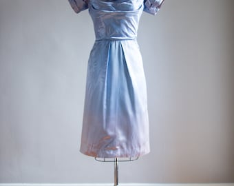 1960's Satin Periwinkle Ombre Cocktail Dress / Party Dress / Size S/M