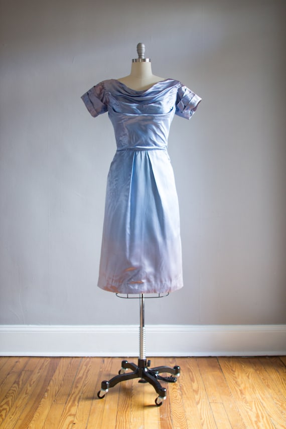 1960's Satin Periwinkle Ombre Cocktail Dress / Par