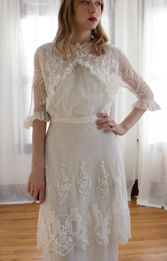 Edwardian tambour net lace dress / wedding gown  … - image 3