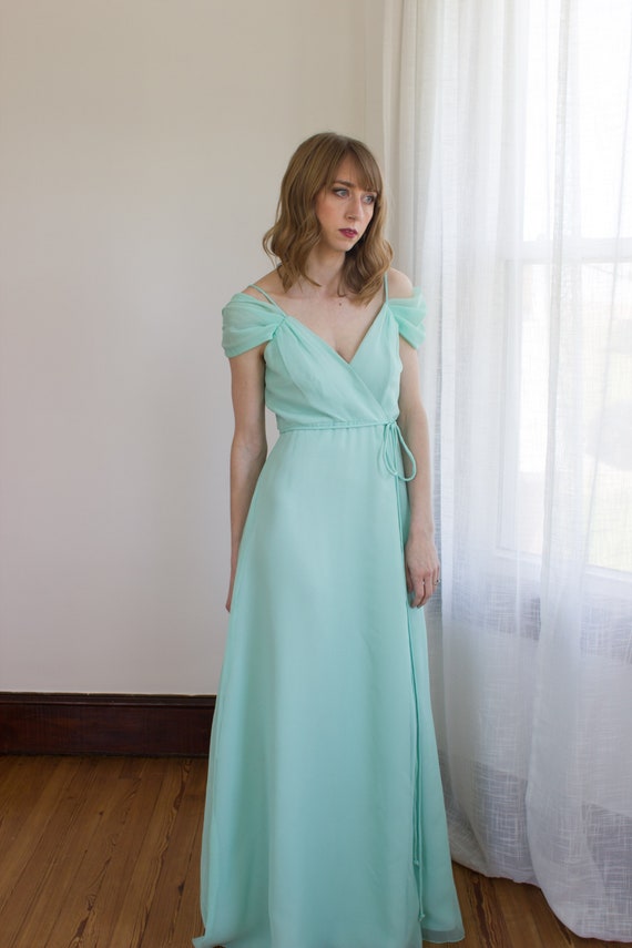 1970's mint green Bianchi formal gown / size XS /… - image 1