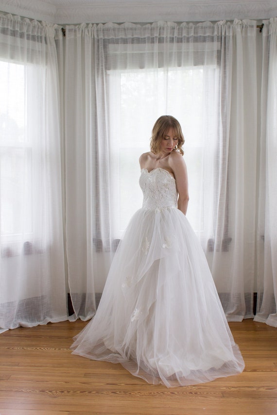 1950's Strapless Lace and Tulle Wedding Dress / Designer / Size XS /  Matching Jacket - Etsy