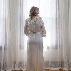 1930's silk art deco wedding dress / size medium / lace / long sleeves / antique gown image 8