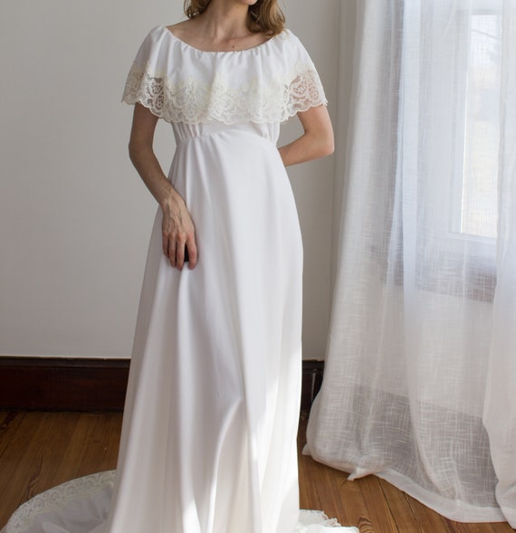 1960's 70's boho knit wedding gown / size 6 small… - image 2