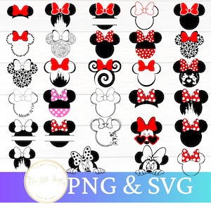 Minnie Head Silhouette SVG PNG Bundle | Mouse Ear Outline Cut Files | Bow Silhouette Clipart | Cricut & Silhouette Design | Instant Download