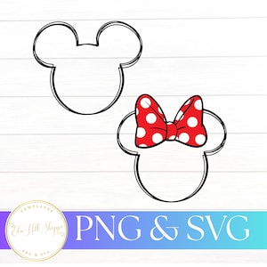 Silueta de cabeza de ratón mágica PNG SVG Paquete Orejas de ratón Lazo de ratón Clipart Diseño de camiseta