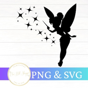 Pixie Fairy Silhouette PNG SVG-paket, magisk älva Clipart, fantasyflicka konturklippfil, Pixie Dust Cricut Design, nyckfull älvskjorta