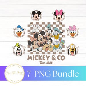 Magical Mouse and Friends PNG Bundle Retro Vintage checkered design Theme Park Trip Fab 5 Graphics – Character Design – Digital Download