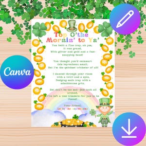 St Patrick’s Day Leprechaun Letter Note Kids Leprechaun Trap Irish Poem Game Printable Template Instant Digital Download