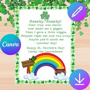 St Patrick’s Day Leprechaun Letter Note Kids Leprechaun Trap Irish Poem Game Printable Template Instant Digital Download