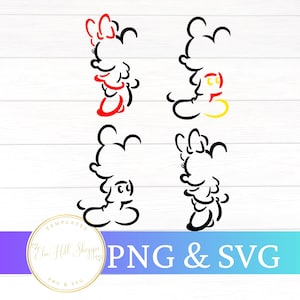 Minimal Mickey Minnie Line Art SVG PNG Bundle  Classic Color & Black Outline Clipart  Cricut Cut Files  Minimalist Character Art