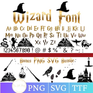 Magic World Symbols Png, Svg, Ttf, Eps, Font Included, Wizard Svg, Owl Svg, Castle Svg, Houses svg, Glasses, Wand, Broom, Spells
